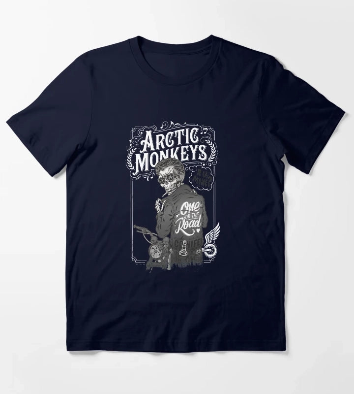 Skeleton Biker Rock Band Song Quotes T-Shirt Navy