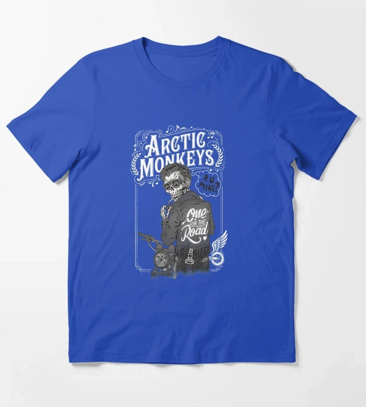 Skeleton Biker Rock Band Song Quotes T-Shirt Blue