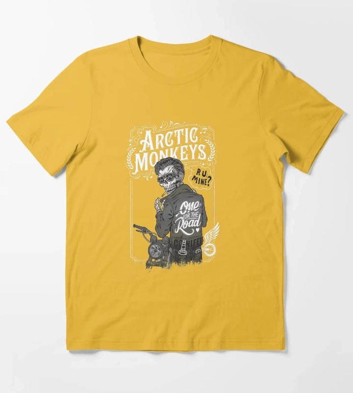 Skeleton Biker Rock Band Song Quotes T-Shirt Yellow