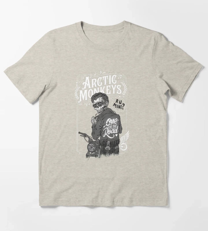 Skeleton Biker Rock Band Song Quotes T-Shirt Cream