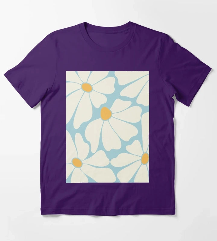 Sky Blue Retro Daisy Pattern T-Shirt Purple