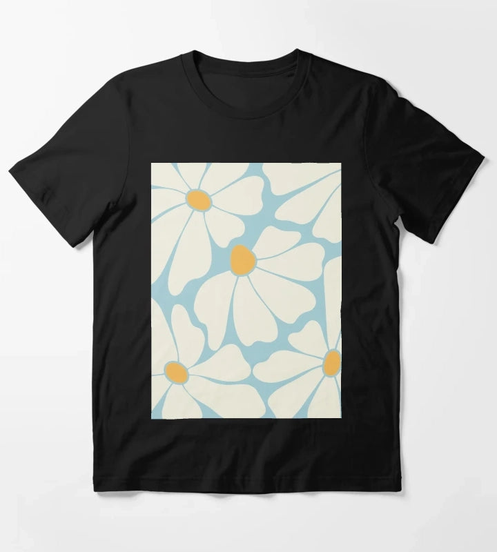 Sky Blue Retro Daisy Pattern T-Shirt