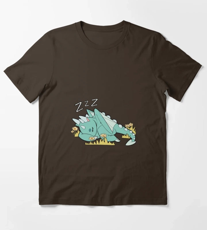Sleeping Spark the Dragon Simple T-Shirt Brown