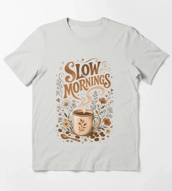 Slow Mornings Coffee Vintage Design T-Shirt Light Grey