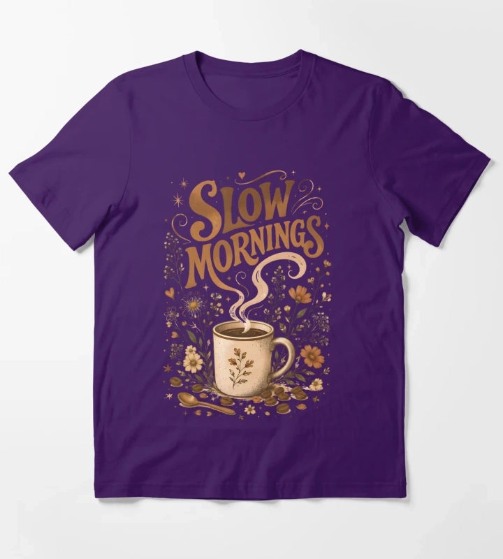 Slow Mornings Coffee Vintage Design T-Shirt Purple