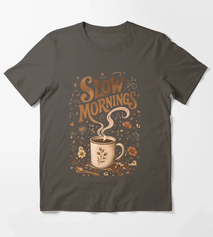 Slow Mornings Coffee Vintage Design T-Shirt Dark Grey