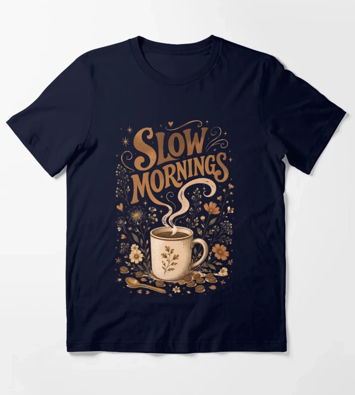 Slow Mornings Coffee Vintage Design T-Shirt Navy