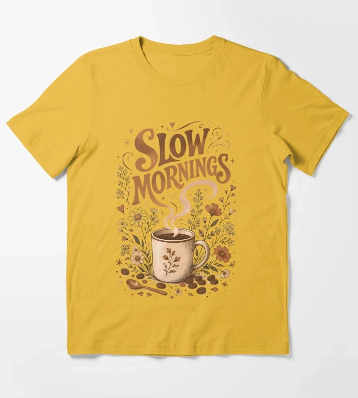 Slow Mornings Coffee Vintage Design T-Shirt Yellow