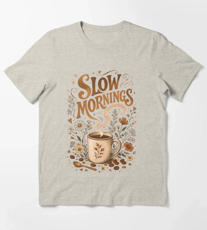 Slow Mornings Coffee Vintage Design T-Shirt Cream