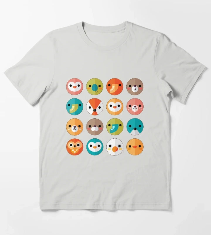 Smiley Faces Cute Animal Faces T-Shirt Light Grey