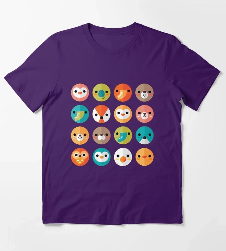 Smiley Faces Cute Animal Faces T-Shirt Purple