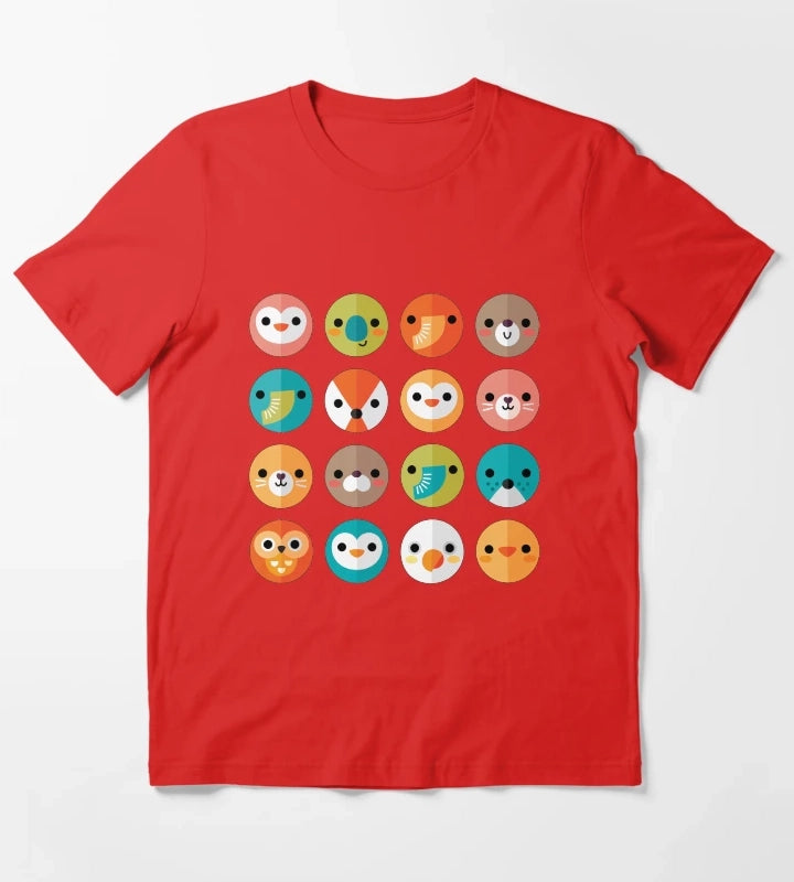 Smiley Faces Cute Animal Faces T-Shirt Red
