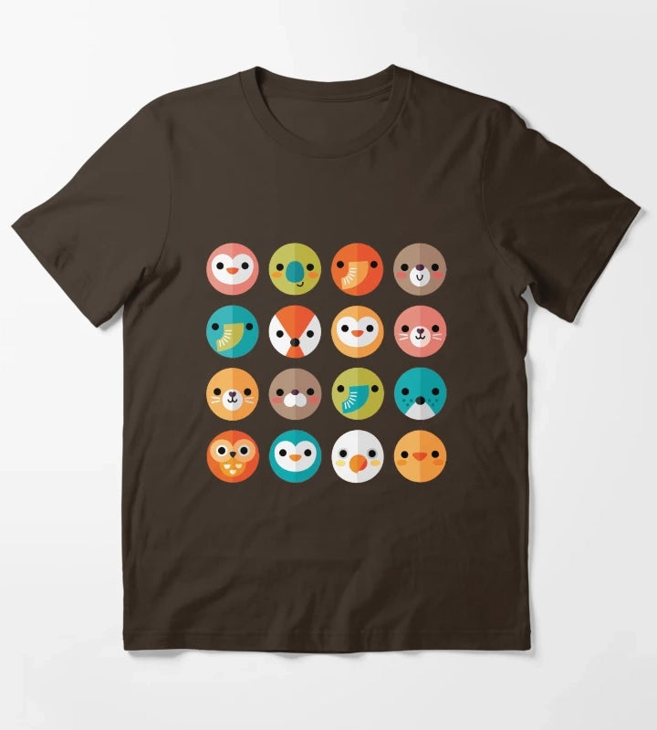 Smiley Faces Cute Animal Faces T-Shirt Brown