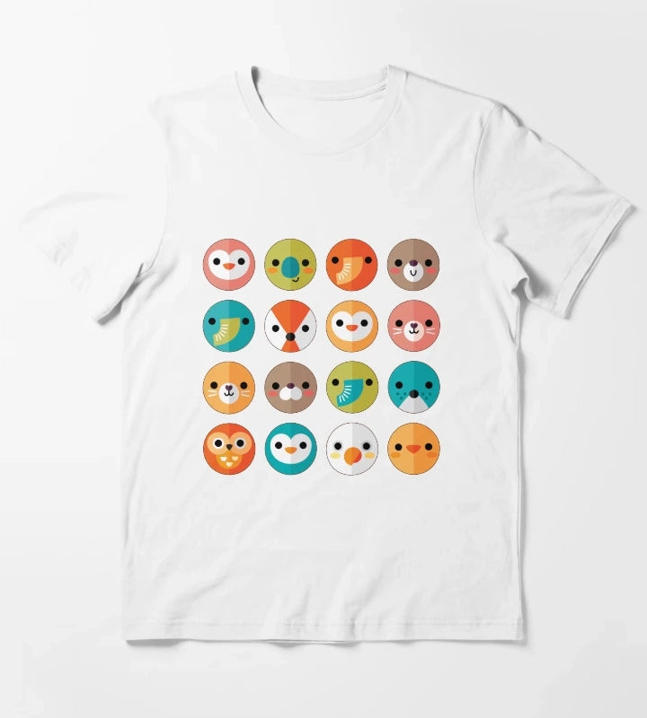 Smiley Faces Cute Animal Faces T-Shirt White