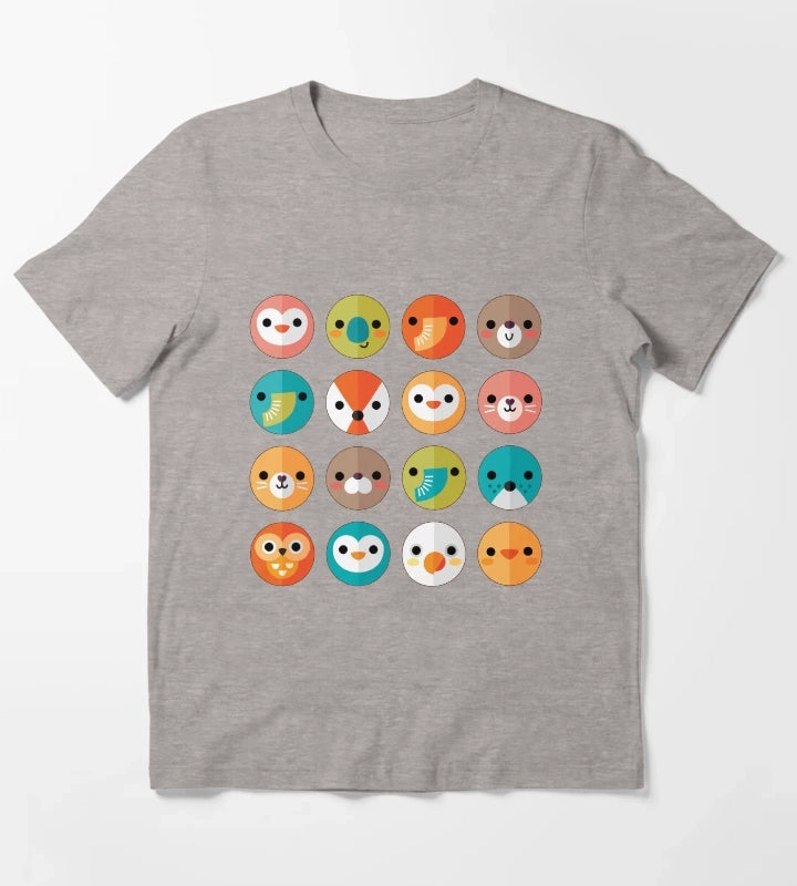 Smiley Faces Cute Animal Faces T-Shirt Heather Grey