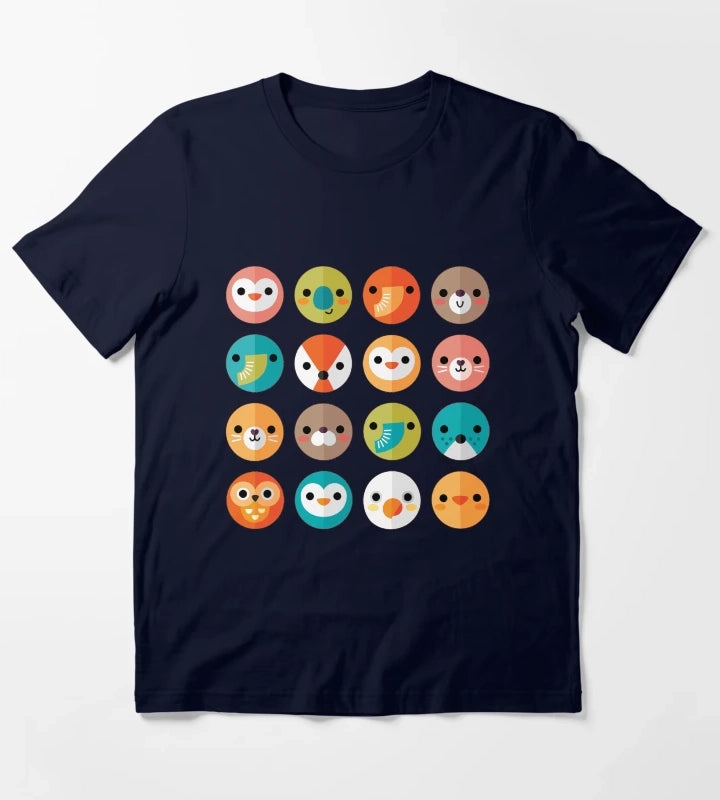 Smiley Faces Cute Animal Faces T-Shirt Navy