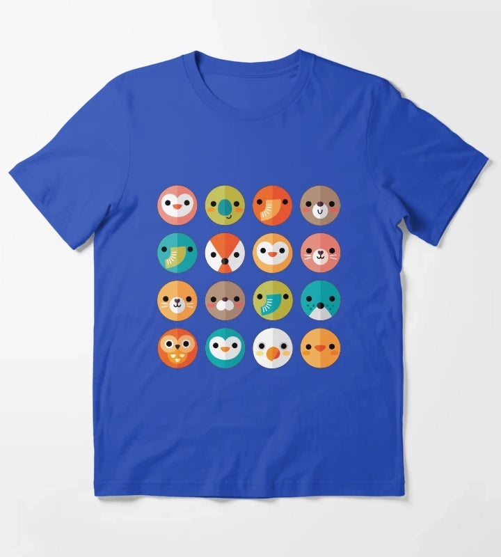Smiley Faces Cute Animal Faces T-Shirt Blue