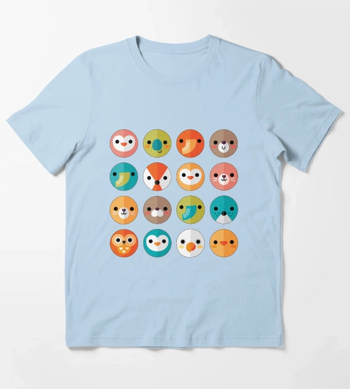 Smiley Faces Cute Animal Faces T-Shirt Sky Blue