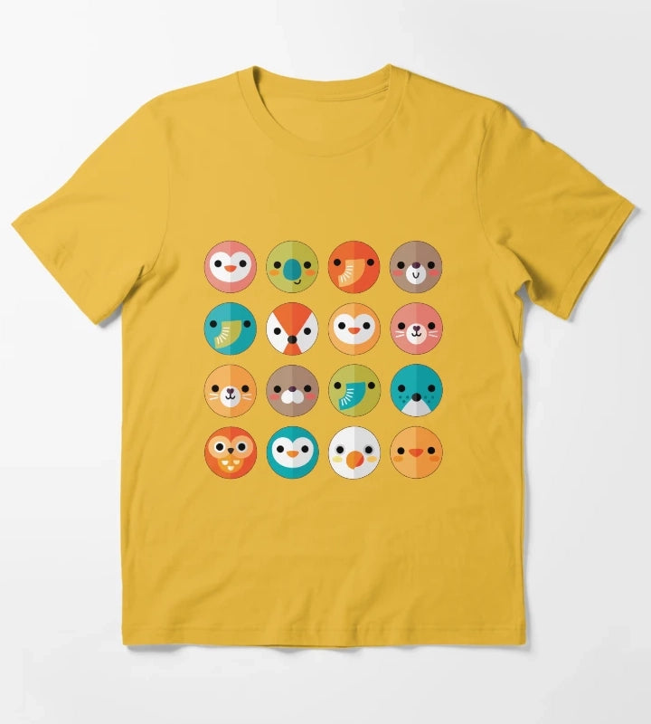 Smiley Faces Cute Animal Faces T-Shirt Yellow