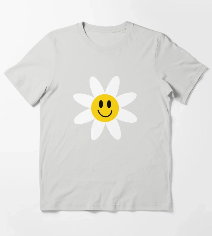 Smiling Daisies Black T-Shirt Light Grey