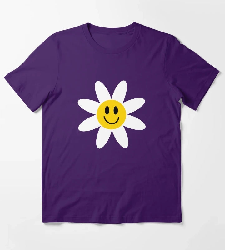Smiling Daisies Black T-Shirt Purple