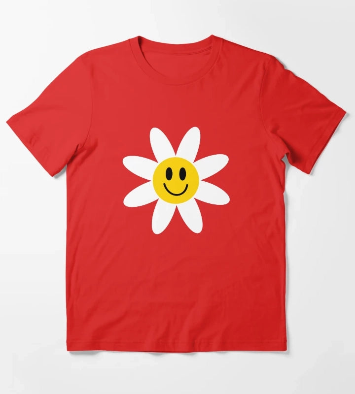 Smiling Daisies Black T-Shirt Red