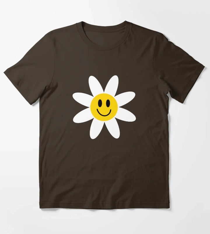 Smiling Daisies Black T-Shirt Brown