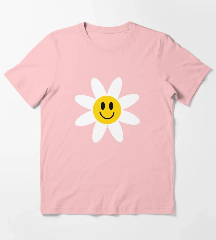 Smiling Daisies Black T-Shirt Dark Grey
