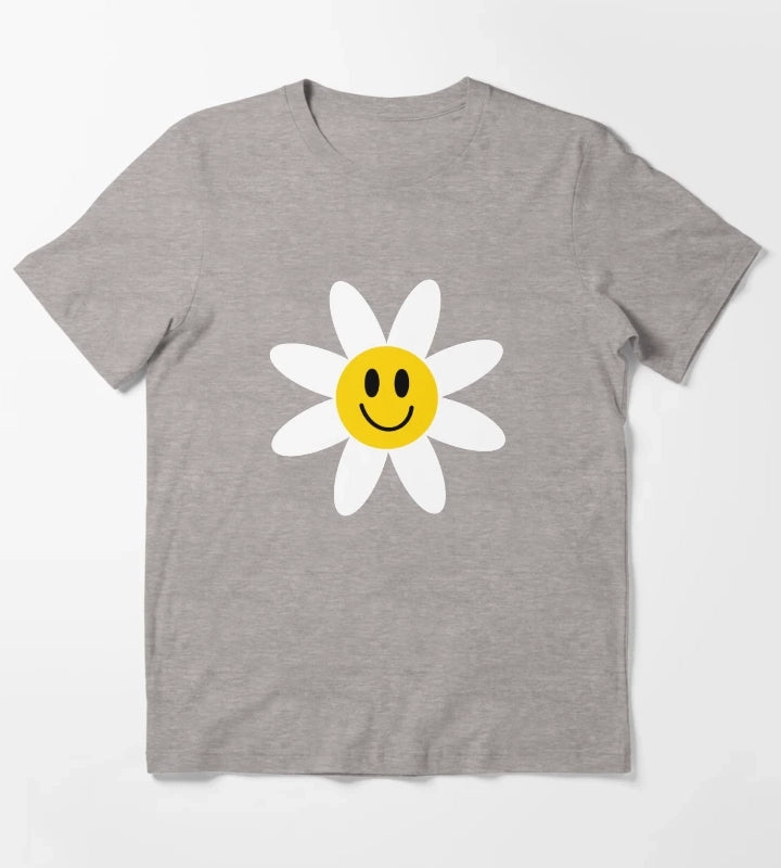 Smiling Daisies Black T-Shirt Heather Grey