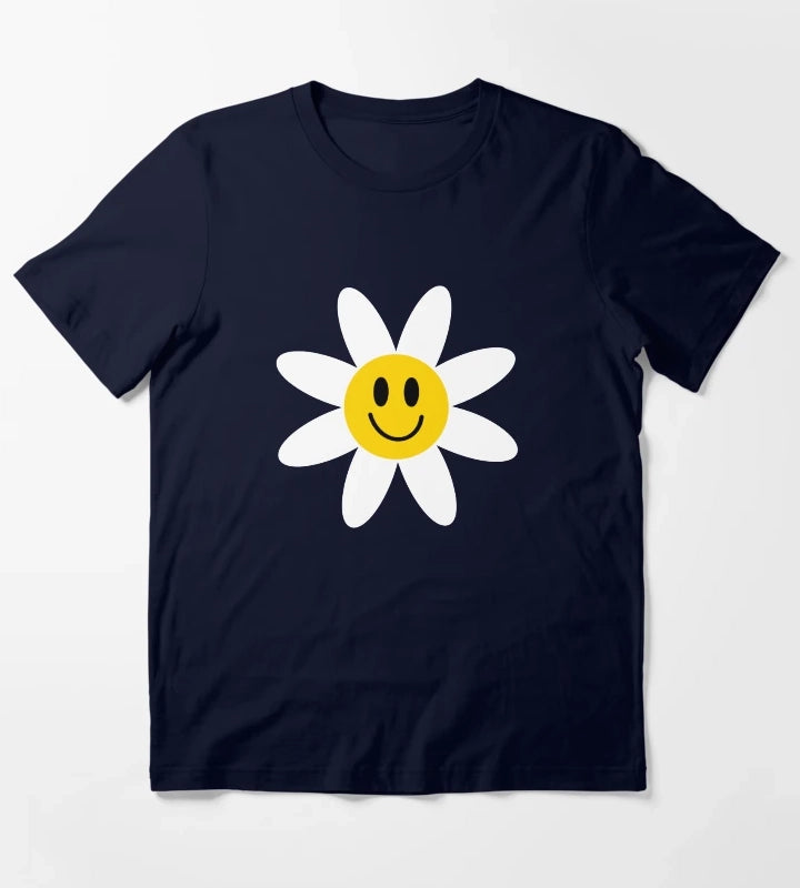 Smiling Daisies Black T-Shirt Navy