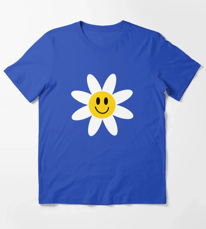 Smiling Daisies Black T-Shirt Blue