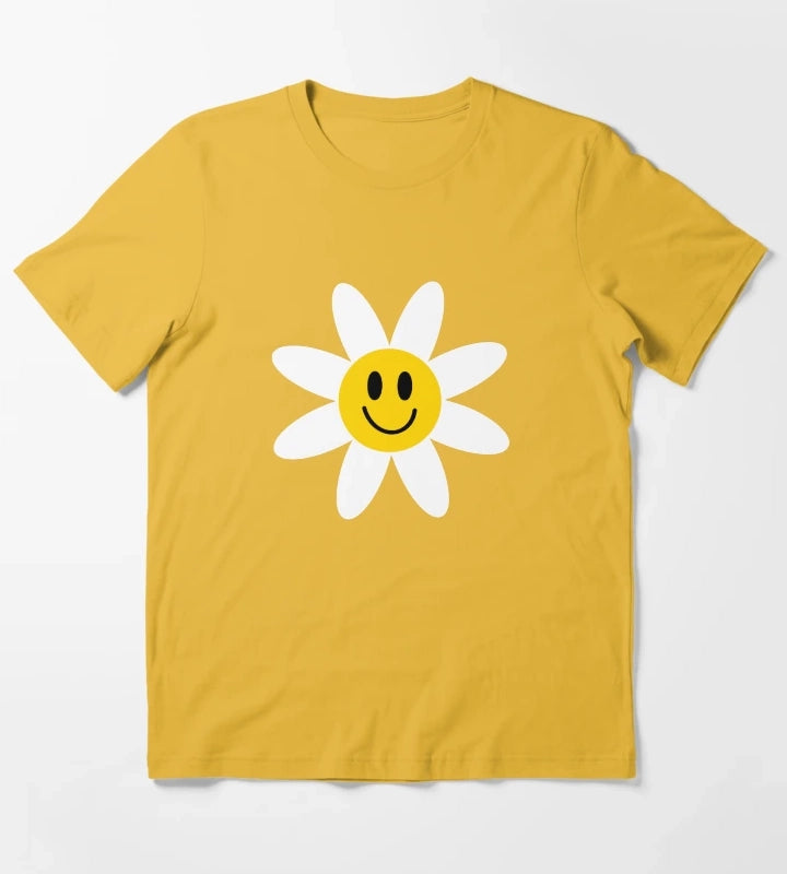 Smiling Daisies Black T-Shirt Yellow