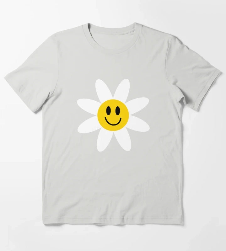 Smiling Daisies Blue T-Shirt Light Grey