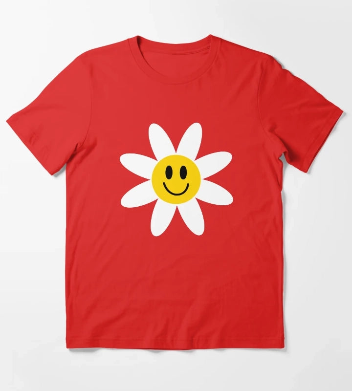 Smiling Daisies Blue T-Shirt Red