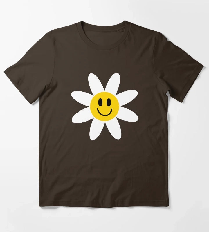 Smiling Daisies Blue T-Shirt Brown