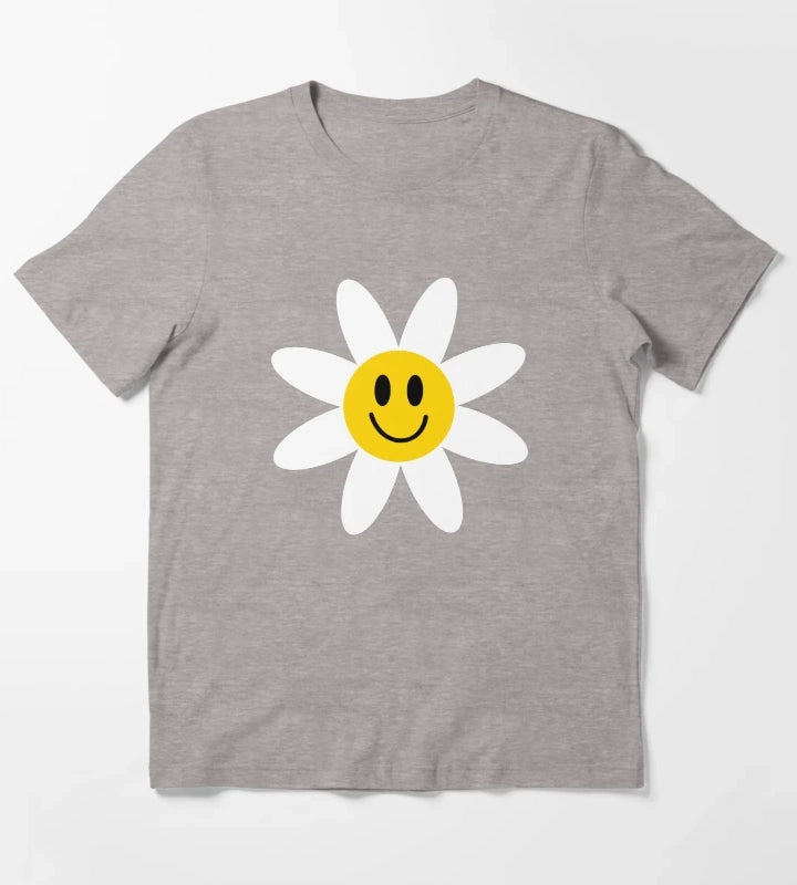 Smiling Daisies Blue T-Shirt Heather Grey