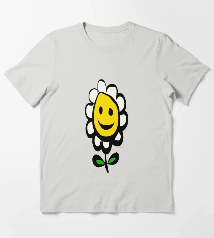 Smiling Daisy Flower T-Shirt Light Grey
