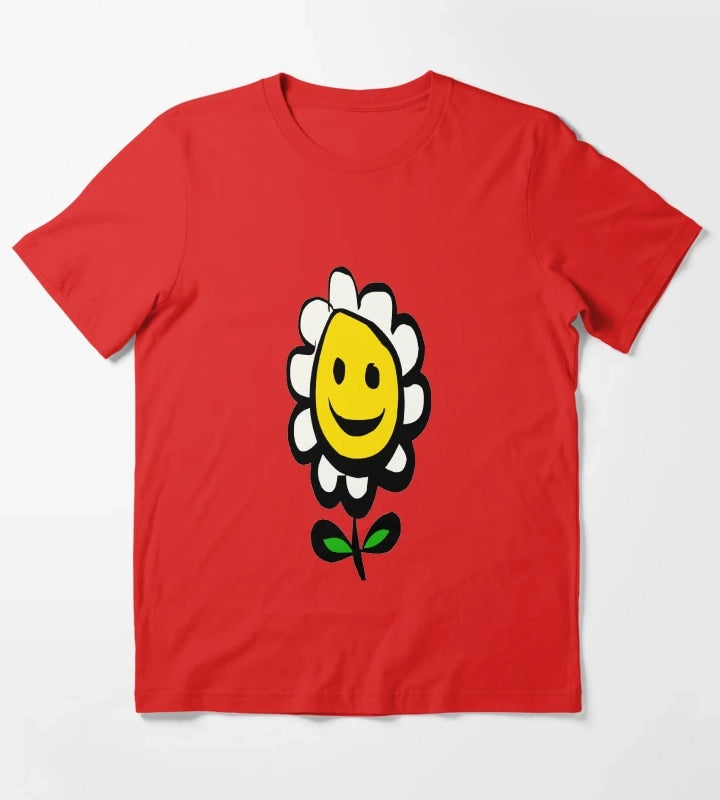 Smiling Daisy Flower T-Shirt Red