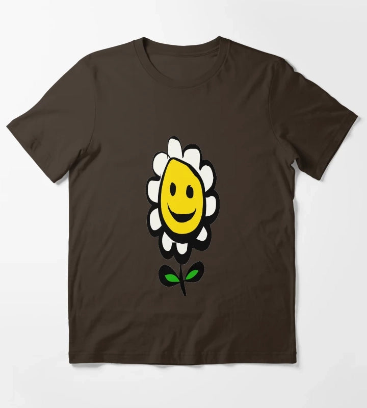 Smiling Daisy Flower T-Shirt Brown
