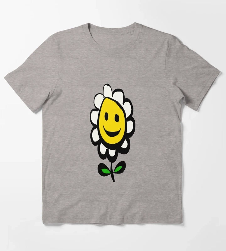 Smiling Daisy Flower T-Shirt Heather Grey