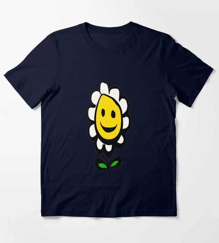 Smiling Daisy Flower T-Shirt Navy