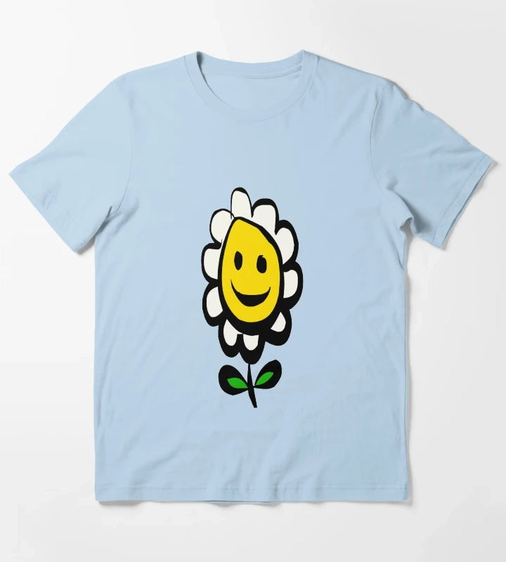 Smiling Daisy Flower T-Shirt Sky Blue