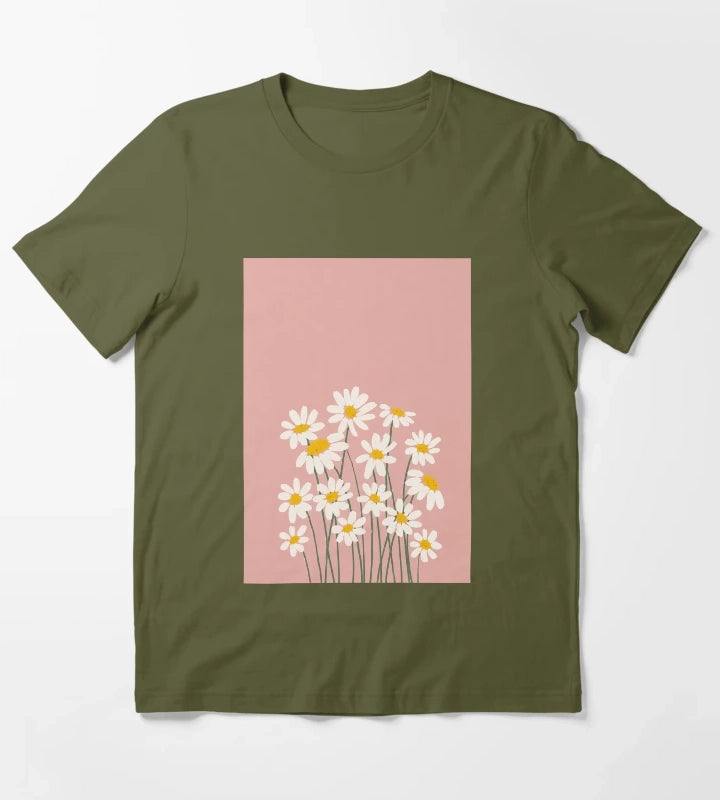 Soft daisy blooms in pastel pink T-Shirt Olive Green