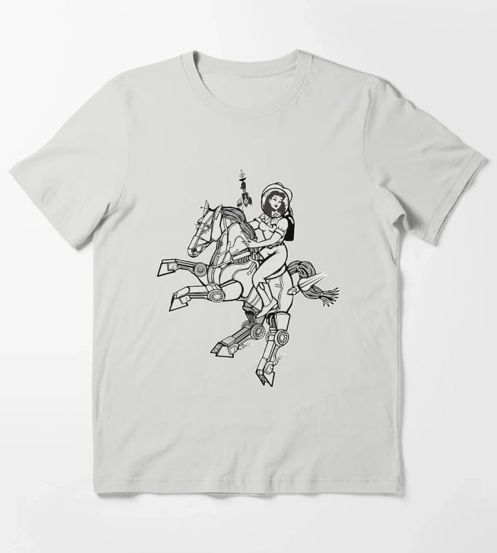 Space Cowgirl Rides Solo BW T-Shirt Light Grey