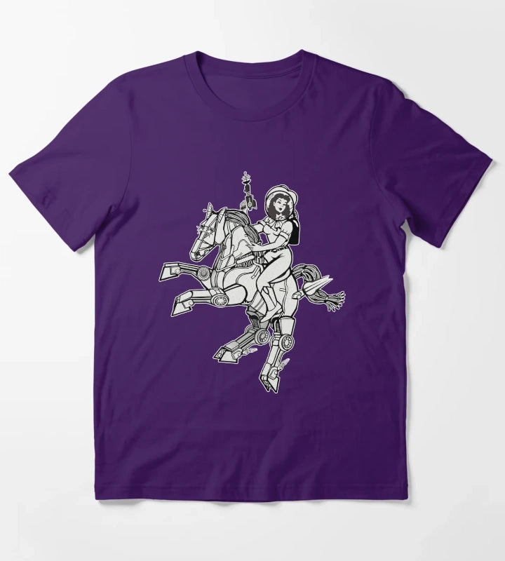Space Cowgirl Rides Solo BW T-Shirt Purple