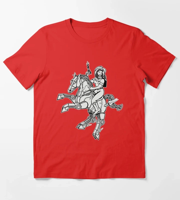 Space Cowgirl Rides Solo BW T-Shirt Red
