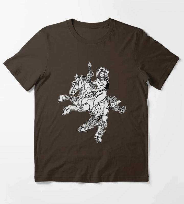 Space Cowgirl Rides Solo BW T-Shirt Brown
