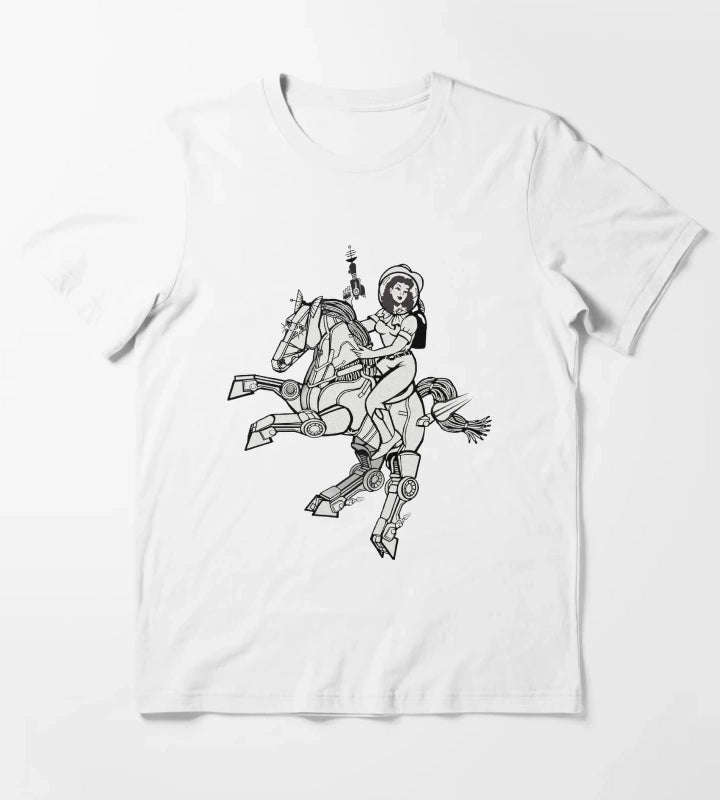 Space Cowgirl Rides Solo BW T-Shirt White