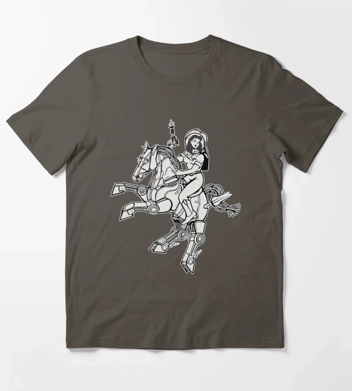 Space Cowgirl Rides Solo BW T-Shirt Dark Grey