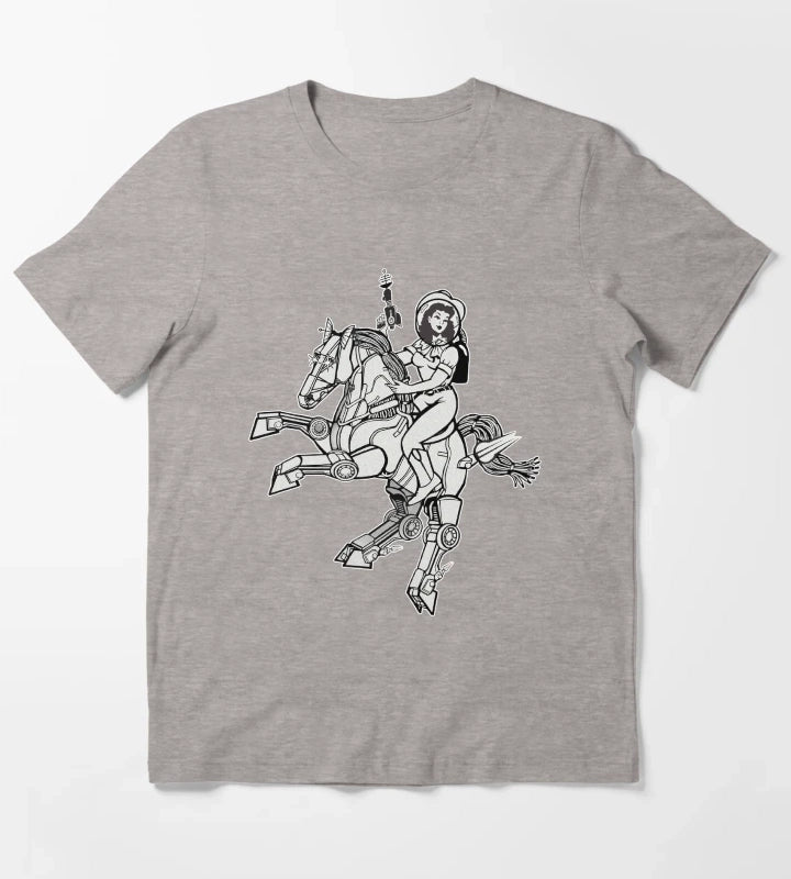 Space Cowgirl Rides Solo BW T-Shirt Heather Grey